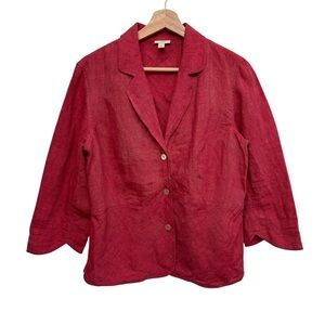 J. Jill Notch Collar Button Closure 100% Linen Blazer Jacket Women’s Size 6 Red